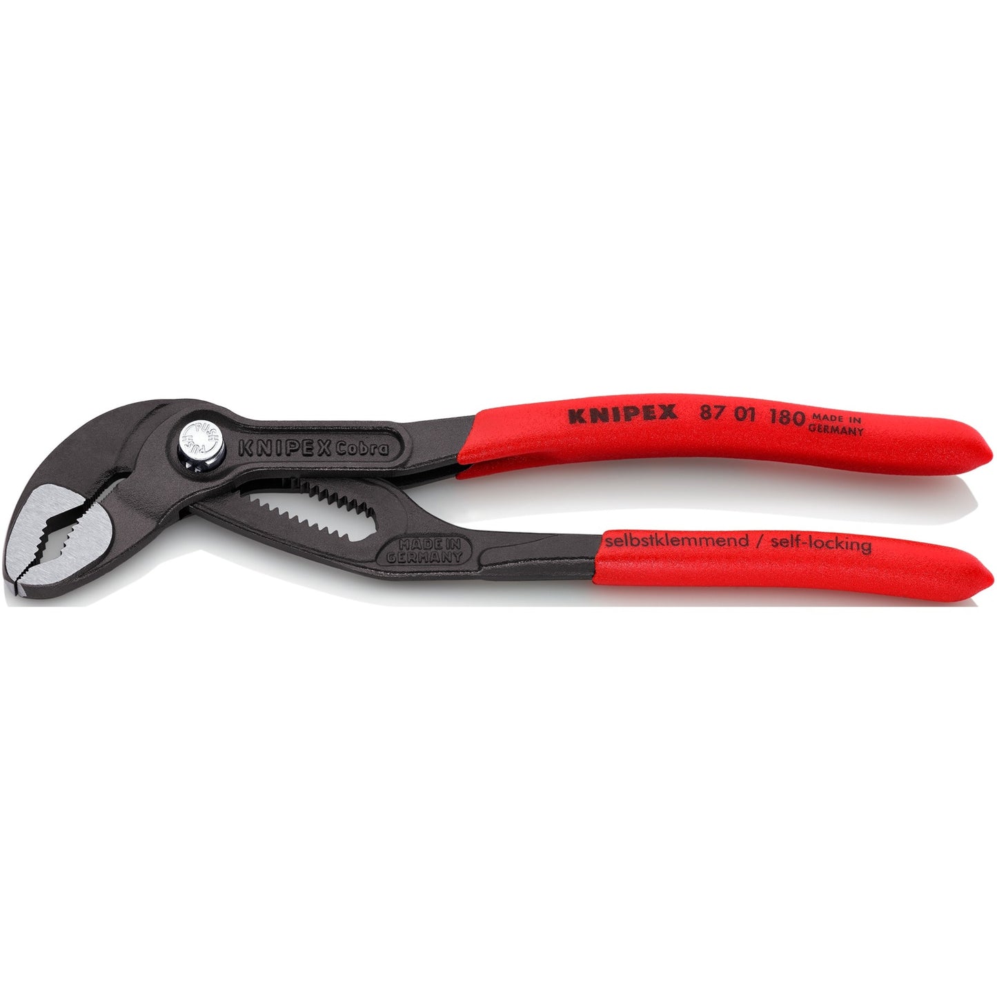 Knipex cobra® 87 01 180 hightech waterpomptang - 180 mm - zelfklemmend - verstelbaar met drukknop - 42 mm capaciteit - chroom-vanadiumstaal - professioneel handgereedschap