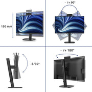 Philips 24b2n3200jh 00 23.8 monitor (zwart, vga, hdmi, displayport, usb-c, webcam, 120 hz) - afbeelding 9