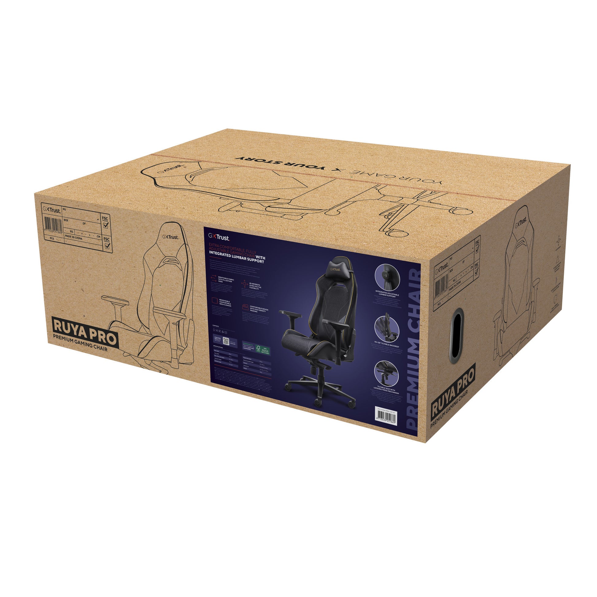 Trust gxt 721 ruya pro premium comfortabele gaming stoel (zwart geel)