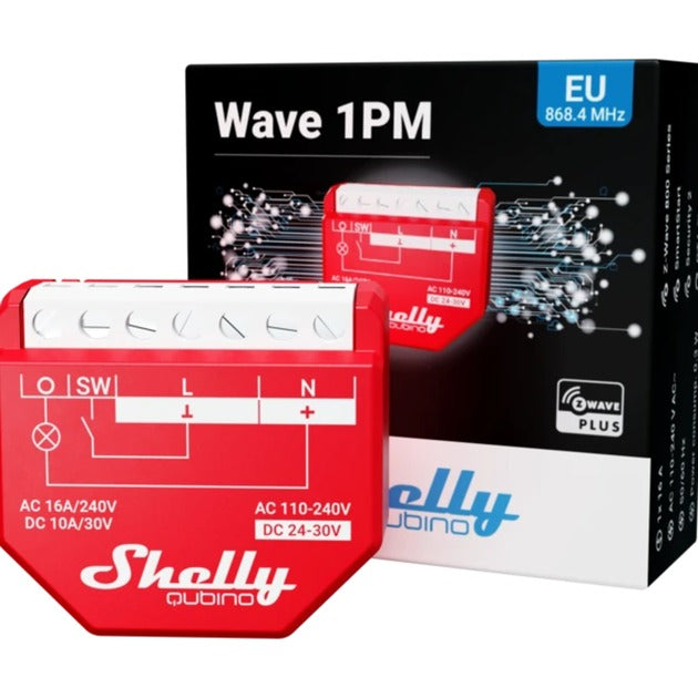 Shelly qubino wave 1 pm relais (rood, 1-kanaals, z-wave)