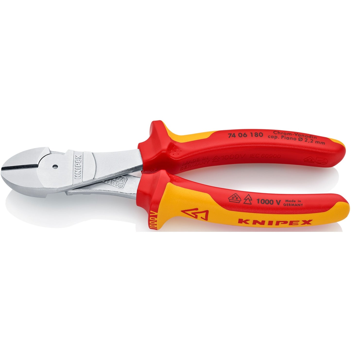 Knipex kracht-zijsnijtang 7406180 kniptang (rood geel)