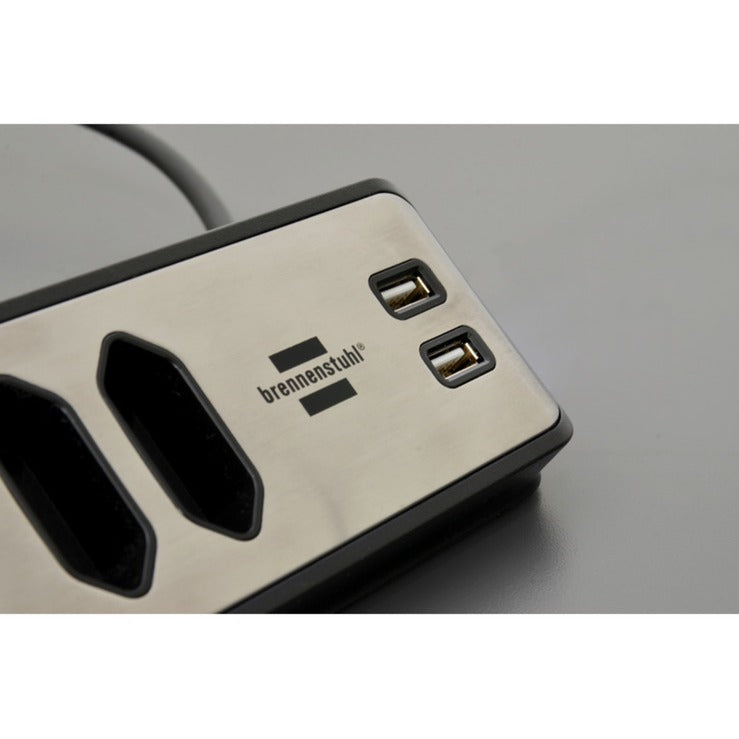 Brennenstuhl ®estilo hoekaansluitdoosstrook met usb laadfunctie 4-weg 2x b eschermend contactdoos 2x euro zilver zwart