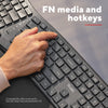 Trust keyra ergonomisch draadloos toetsenbord (zwart, us lay-out (qwerty), 100%, 2.4 ghz usb | bluetooth)
