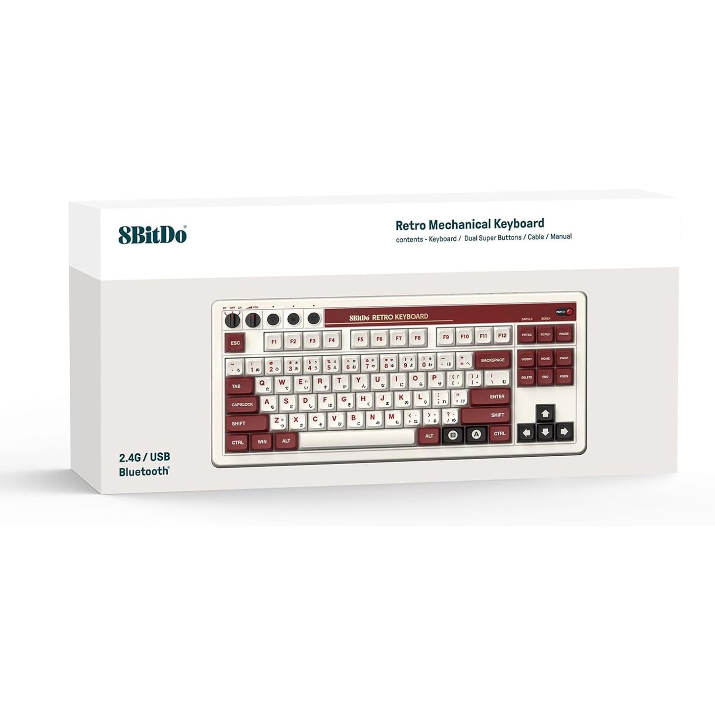 8bitdo retro mechanical keyboard fami edition (beige, us lay-out (qwerty), kailh box white, 80% (tkl), bluetooth low energy, wireless 2.4g, usb)