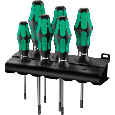Wera 367 6 torx hf-schroevendraaierset kraftform plus + rek (zwart groen, 6‑delig)