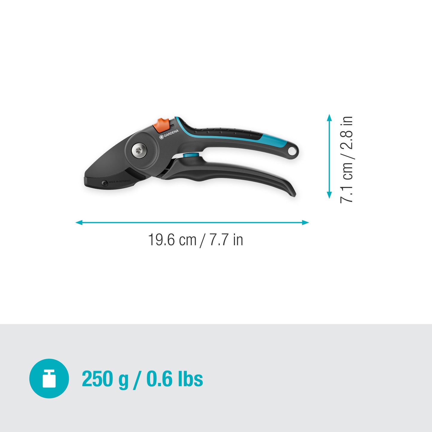 Gardena snoeischaar premiumcut pro voor droog hout met aambeeldsnede (grijs turquoise, 24 mm snoeidiameter)