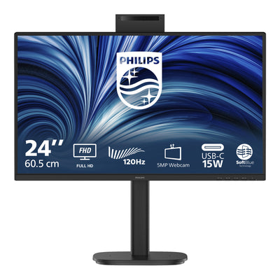 Philips 24b2n3200jh 00 23.8 monitor (zwart, vga, hdmi, displayport, usb-c, webcam, 120 hz)