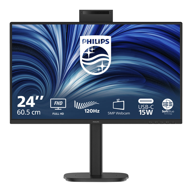 Philips 24b2n3200jh 00 23.8 monitor (zwart, vga, hdmi, displayport, usb-c, webcam, 120 hz)