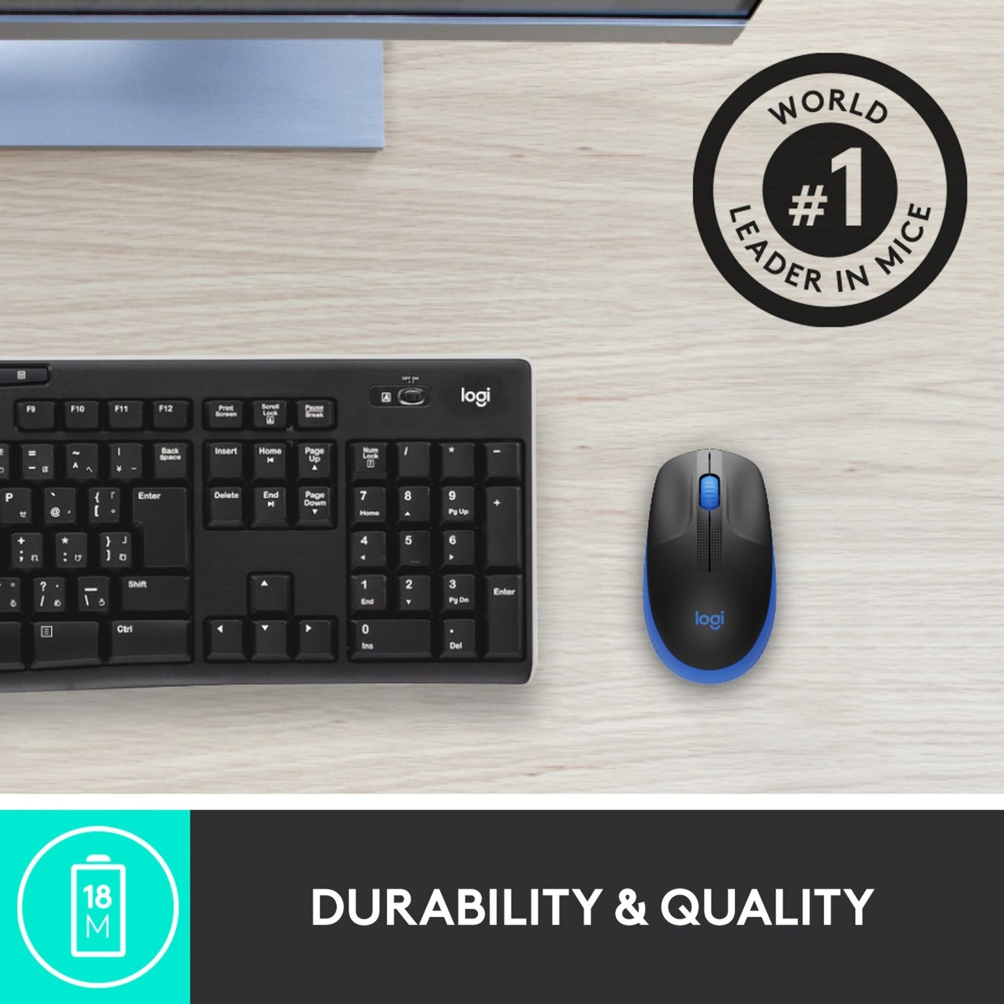 Logitech m190 full-size wireless mouse (blauw, 1000 dpi)