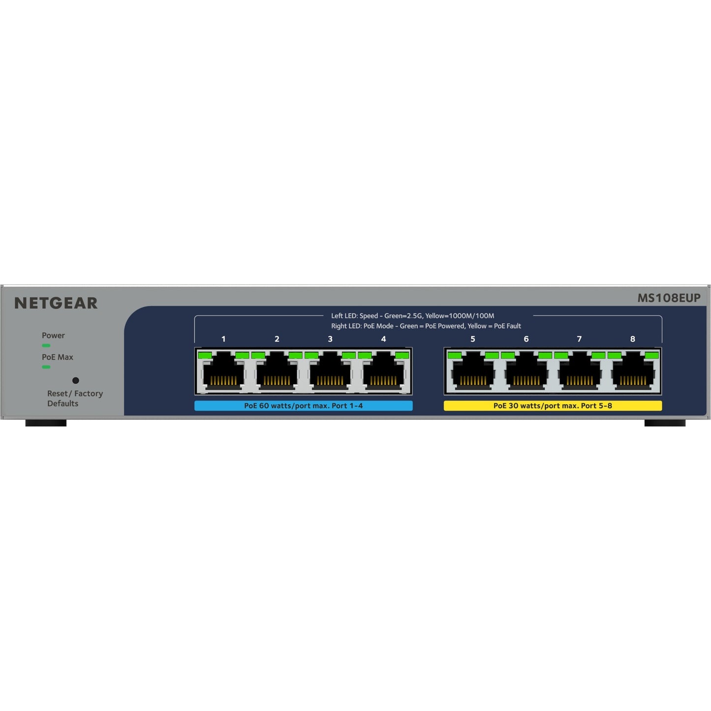 Netgear 8-port multi-gigabit (2.5g) ultra60 poe++ ethernet plus switch ms108eup (grijs)