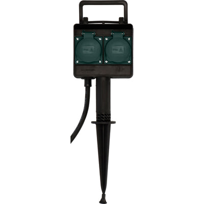 Brennenstuhl tuincontactdoos met aardspies 1154430 stekkerdoos (zwart, 1,4 meter, ip44)