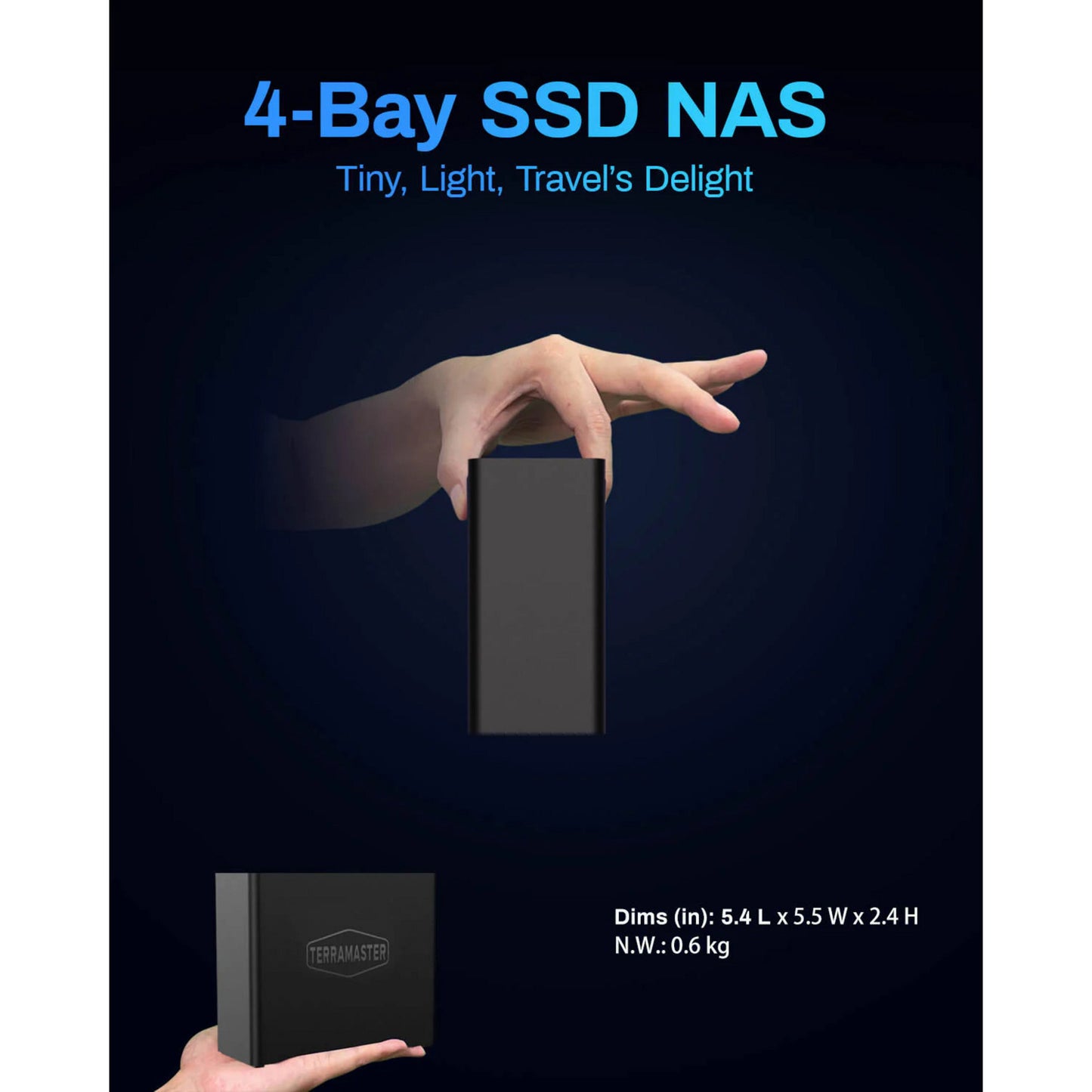 Terramaster f4 ssd nas (zwart, 1x 5gbe, hdmi, usb)