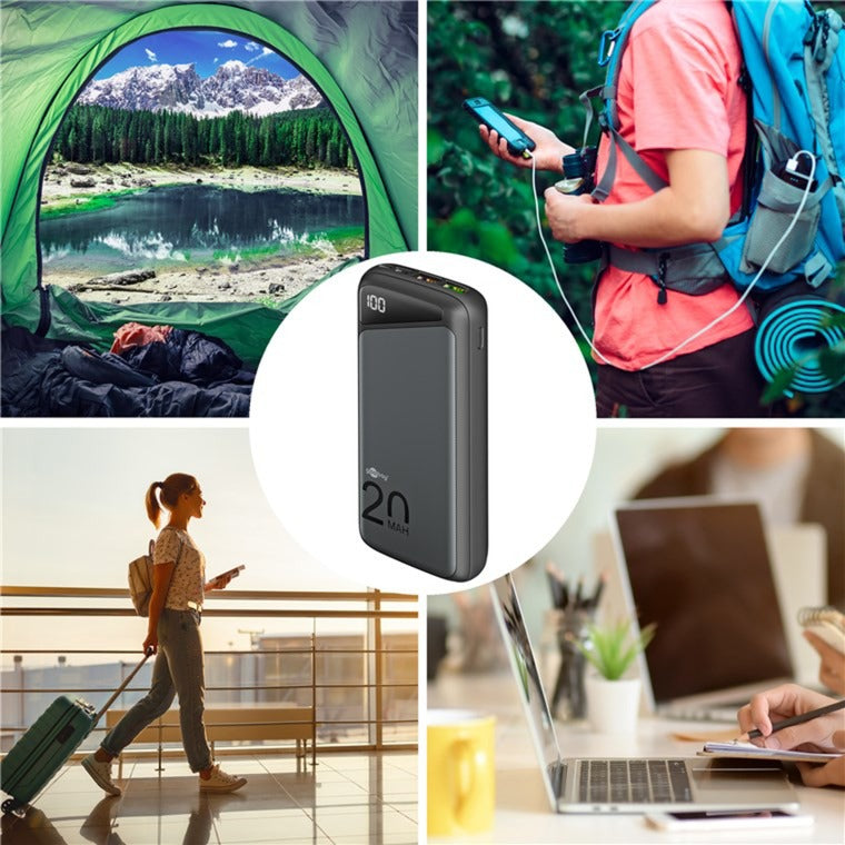 Goobay quick charge powerbank 20.000 mah - 74 wh (zwart, usb-c pd, qc 3.0)