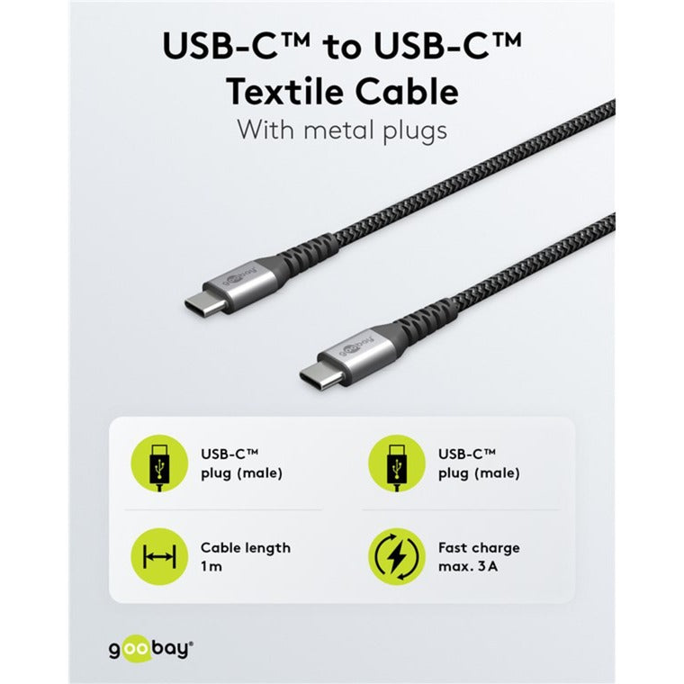 Goobay usb-c snellader nano (65 w) en usb-c textielkabel (zwart, 1 meter)