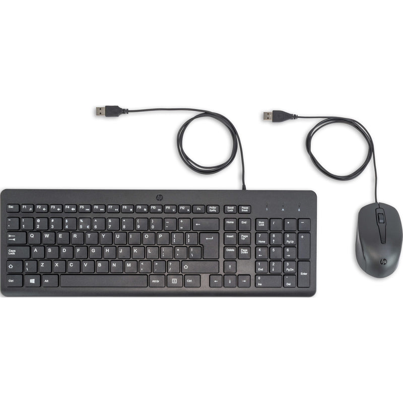 Hp 150 muis en toetsenbord met kabel desktopset (zwart, eu lay-out (qwerty), membraan, 100%, 1600 dpi)