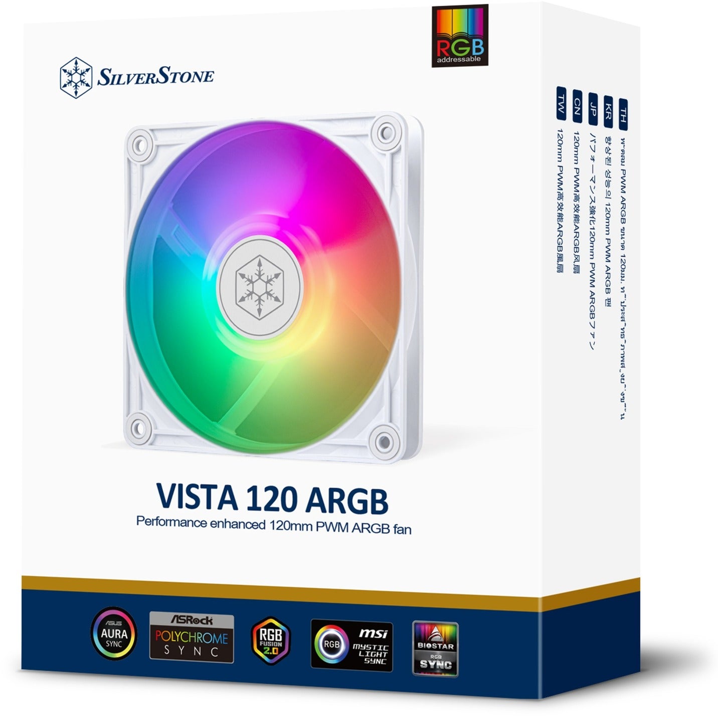 Silverstone vista 120 argb case fan (wit, 120 x 120 x 25 mm, pwm)