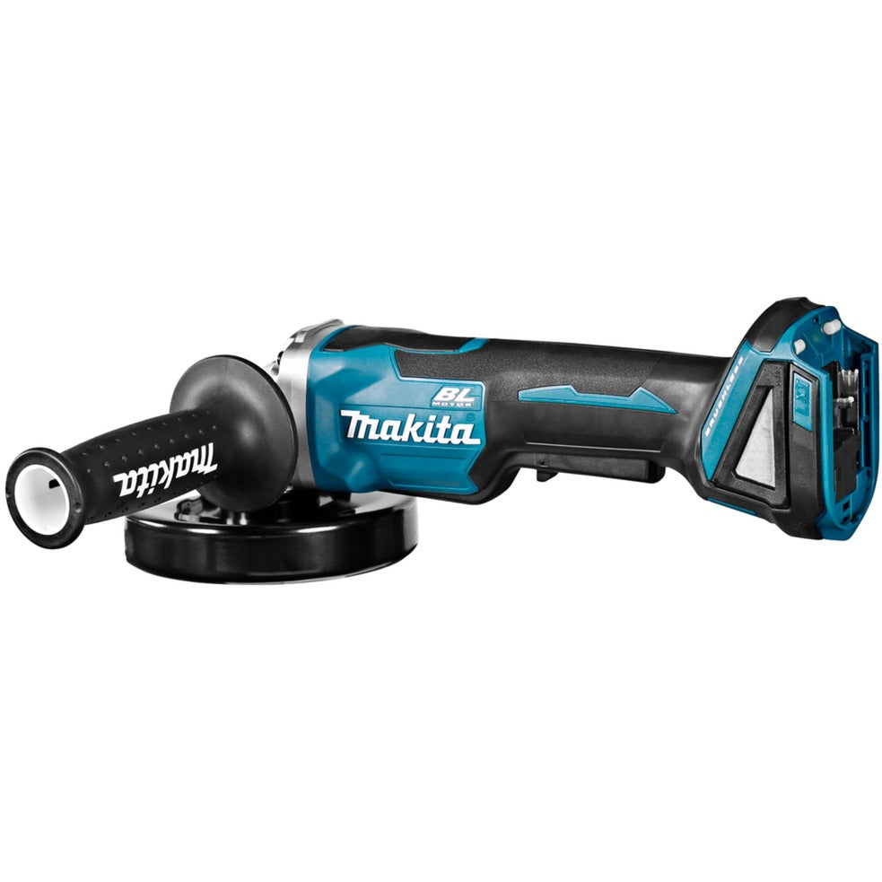 Makita 18 v haakse slijper 125 mm dga505zj (blauw zwart, accu's en lader niet inbegrepen | in mbox | veiligheidsschakelaar)