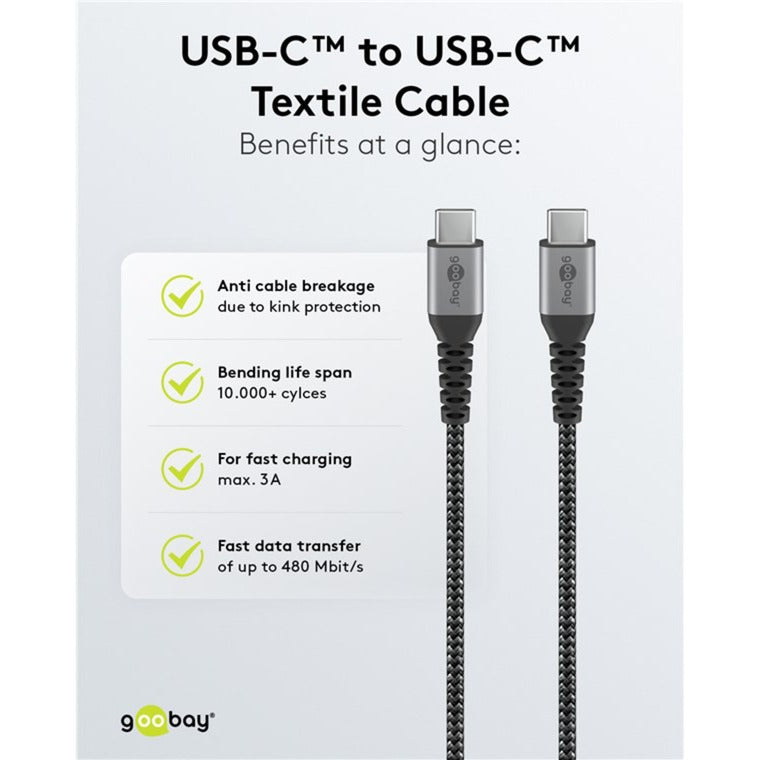 Goobay usb-c snellader nano (65 w) en usb-c textielkabel (zwart, 1 meter)
