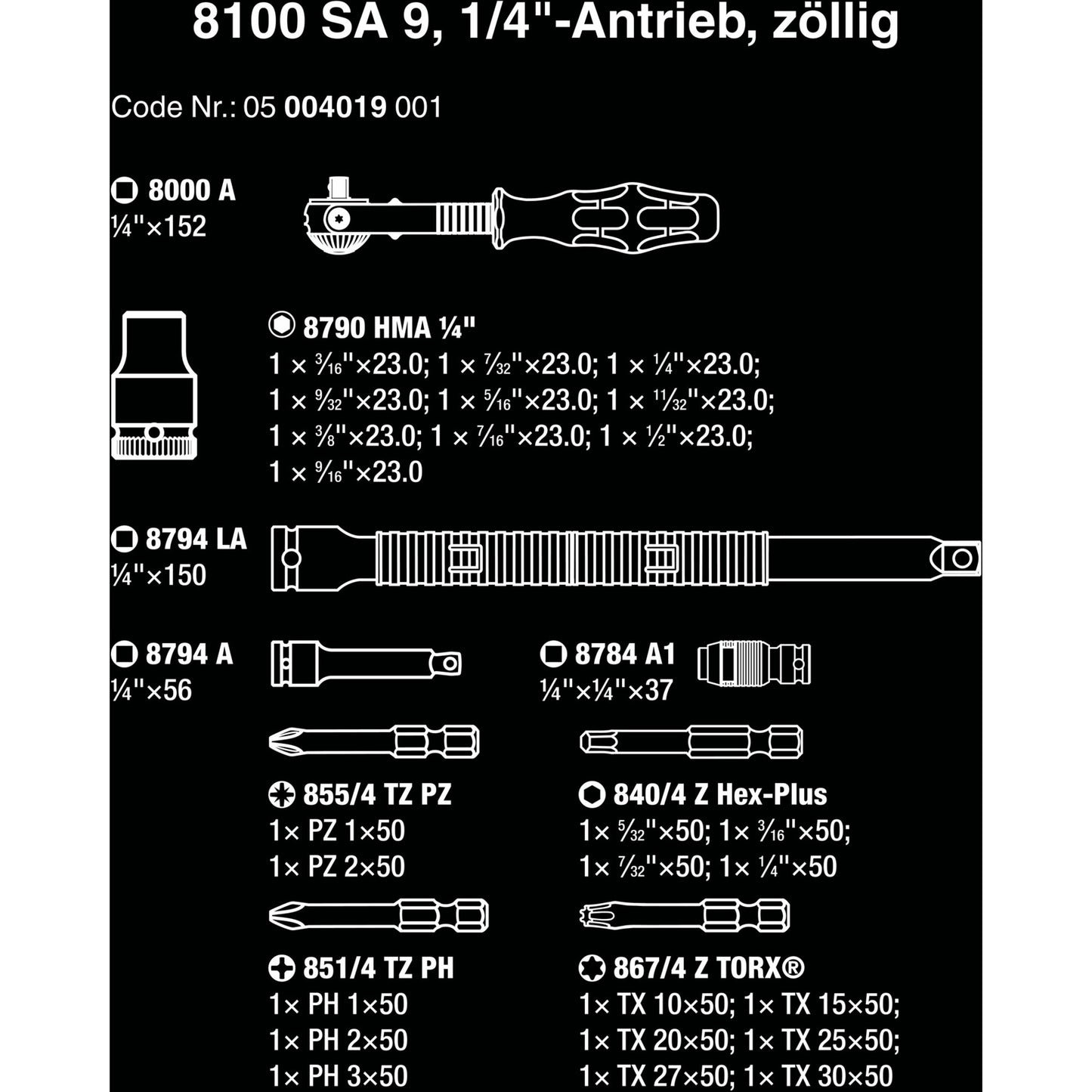 Wera 8100 sa 9 zyklop speed-ratelset gereedschapsset (zwart groen, 1 4 -aandrijving, 28-delig)