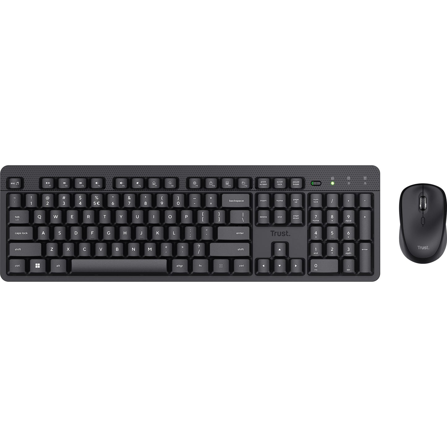 Trust ody ii stille draadloze toetsenbord- en muisset desktopset (zwart, us lay-out (qwerty), membraan, 100%, 800 dpi - 1.600 dpi)