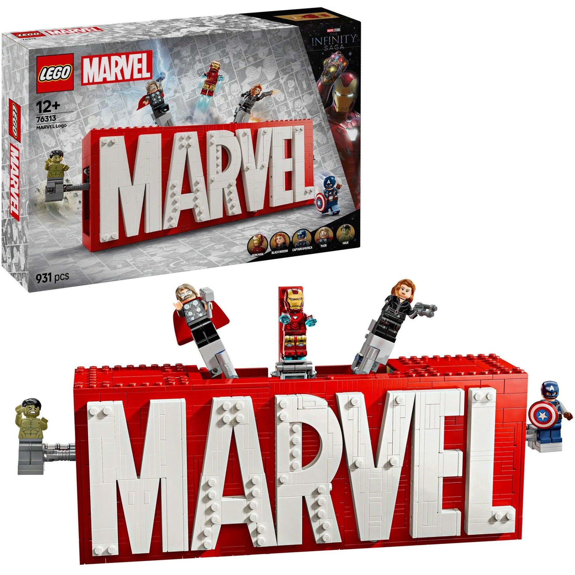 Lego super heroes 76313 marvel logo en minifiguren