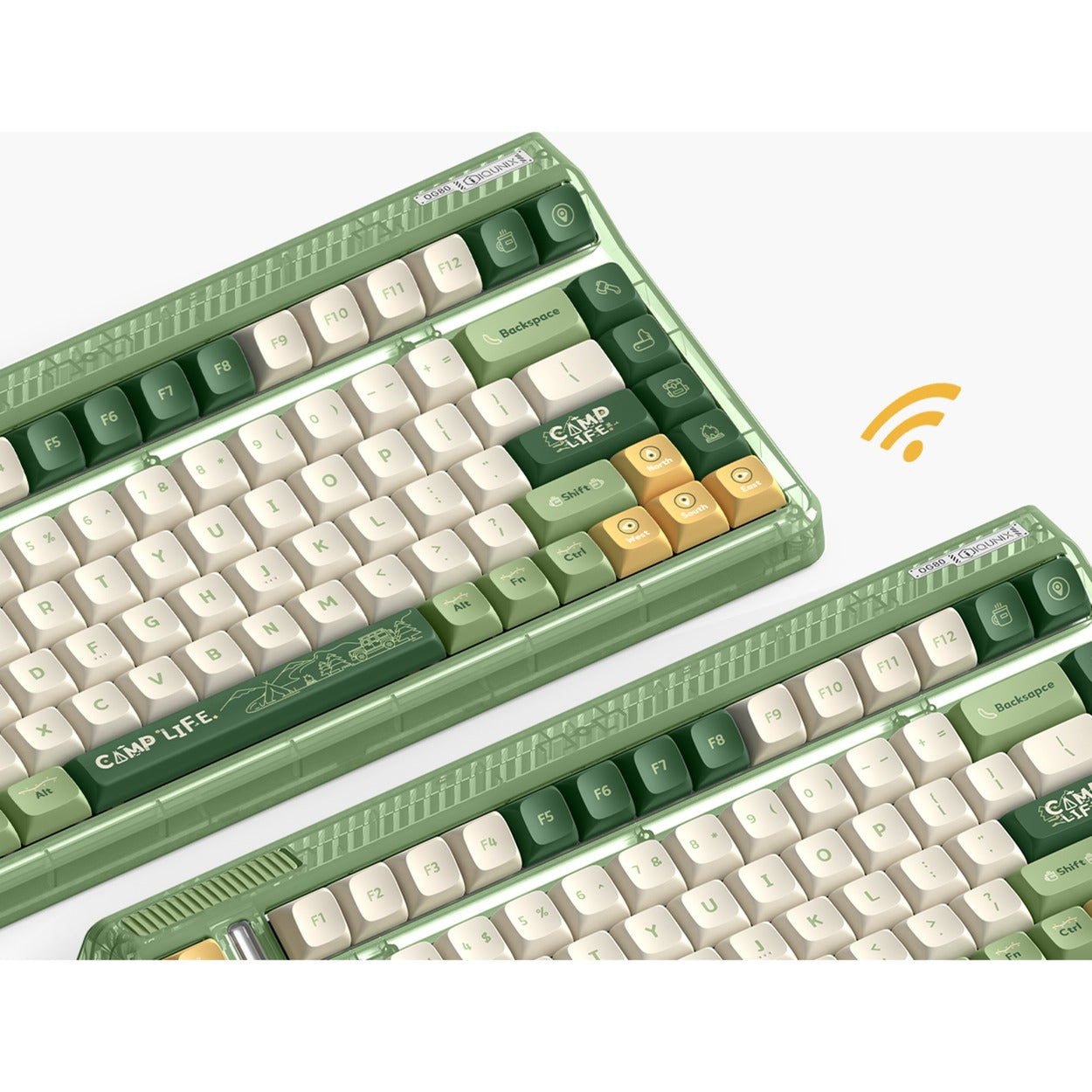 Iqunix og80 camping wireless mechanical keyboard (groen, us lay-out (qwerty), cherry mx red, 80% (tkl), rgb leds, hot-swappable, pbt, 2.4ghz | bluetooth 5.1 | usb-c)