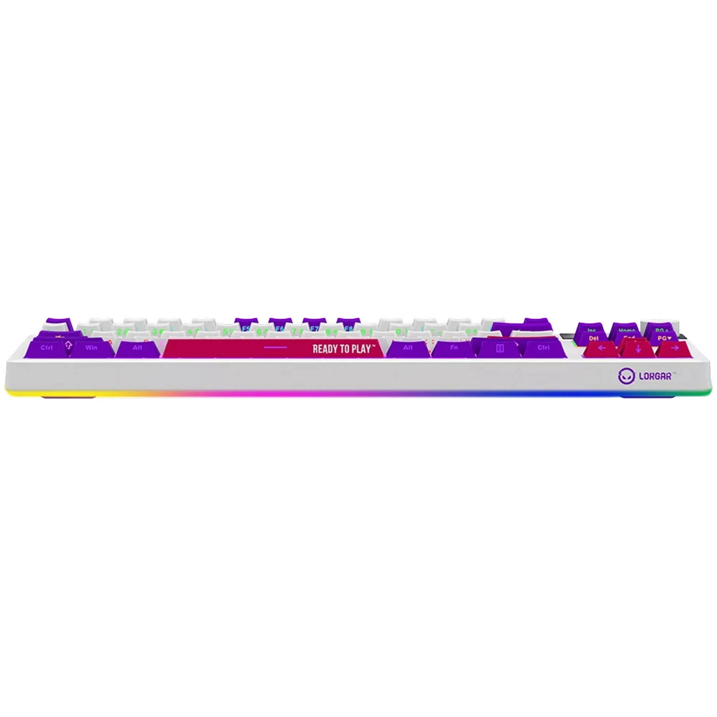 Lorgar kbp70tklw, gaming toetsenbord (wit, us lay-out, logar toxic purple, tkl, rgb, hot-swappable, pbt double-shot, bluetooth 2.4ghz usb)