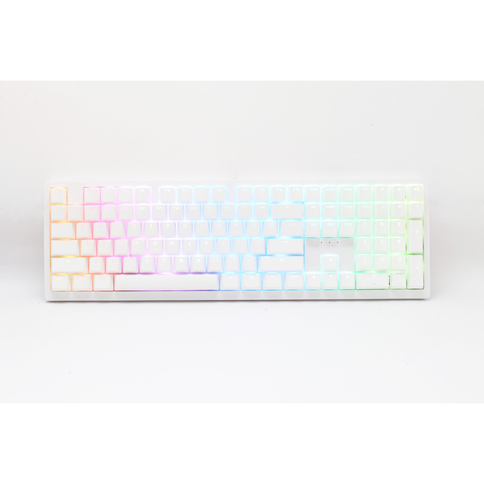 Ducky zero 6108 pure white rgb mechanisch gaming toetsenbord (wit, us lay-out (qwerty), cherry mx2a blue, 100%, rgb leds, double-shot pbt, hot swap, 2.4ghz | bluetooth | usb-c)