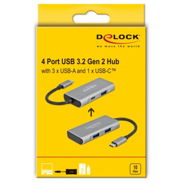Delock external usb 3.2 gen 2 usb type-c hub usb-hub (grijs)