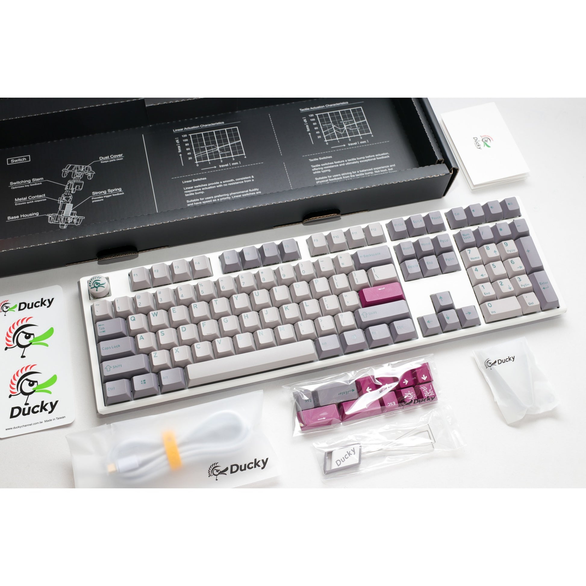 Ducky one 3 mist grey rgb mechanisch toetsenbord (lichtgrijs, us lay-out (qwerty), cherry mx red, 100%, rgb led, double-shot pbt, hot-swappable, quack mechanics)