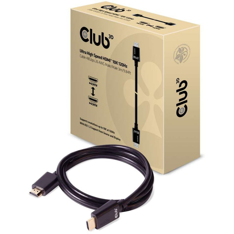 Club 3d ultra high speed hdmi 2.1 gecertificeerde kabel male-male (zwart, 3 meter, 4k 120hz, 8k 60hz, 48gbps)