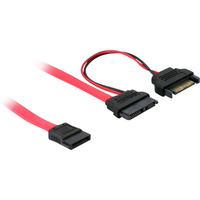 Delock slim sata 13-pin naar 7-pin sata + sata power adapter (rood, 0,5 meter)