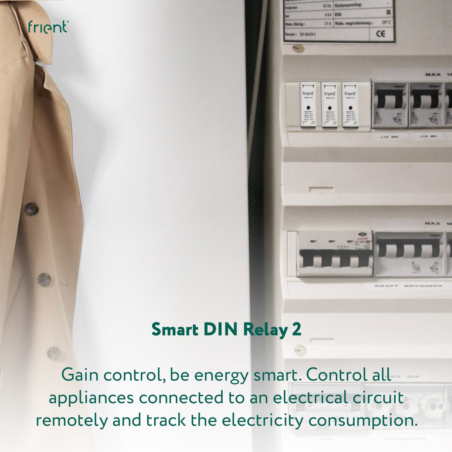 Frient smart din relay relais (lichtgrijs, zigbee)