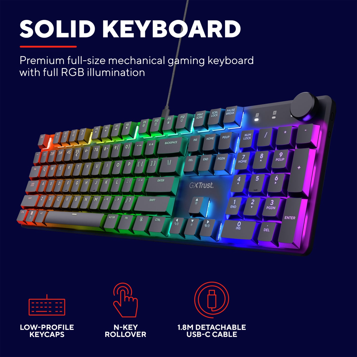 Trust gxt 866 torix mechanisch gaming toetsenbord (zwart, us lay-out (qwerty), huano red, 100%, rgb)