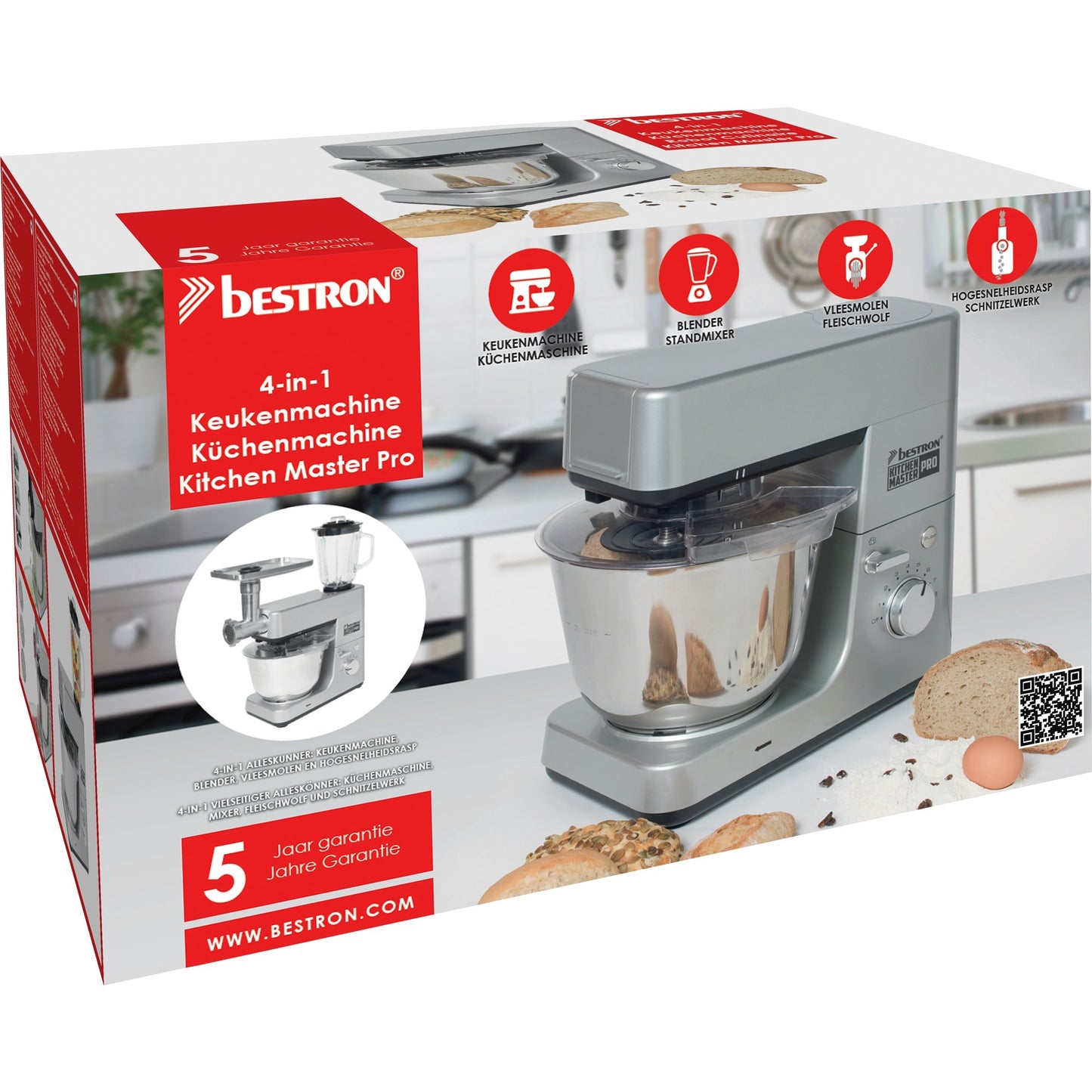 Bestron akm1600s 4-in-1 keukenmachine kitchen master pro (zilver)