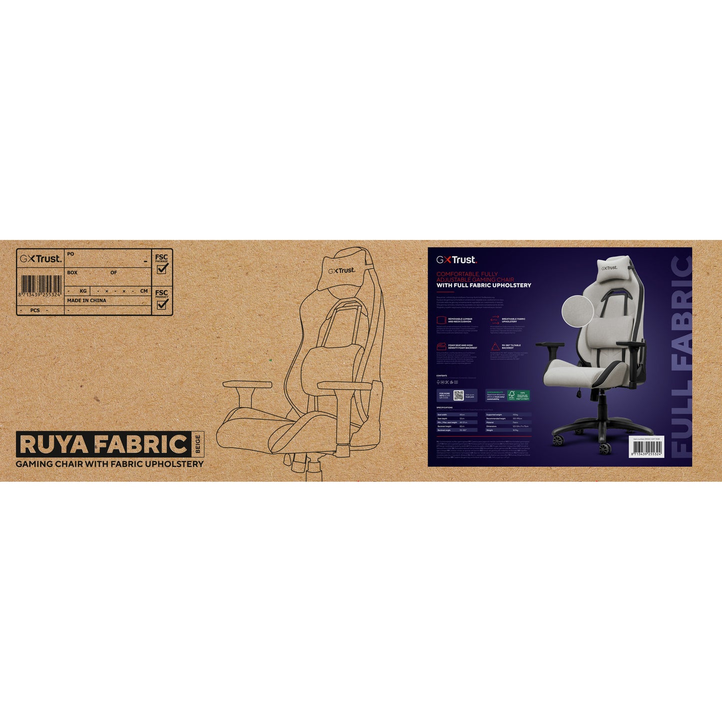 Trust gxt 723 ruya comfortabele stoffen gaming stoel