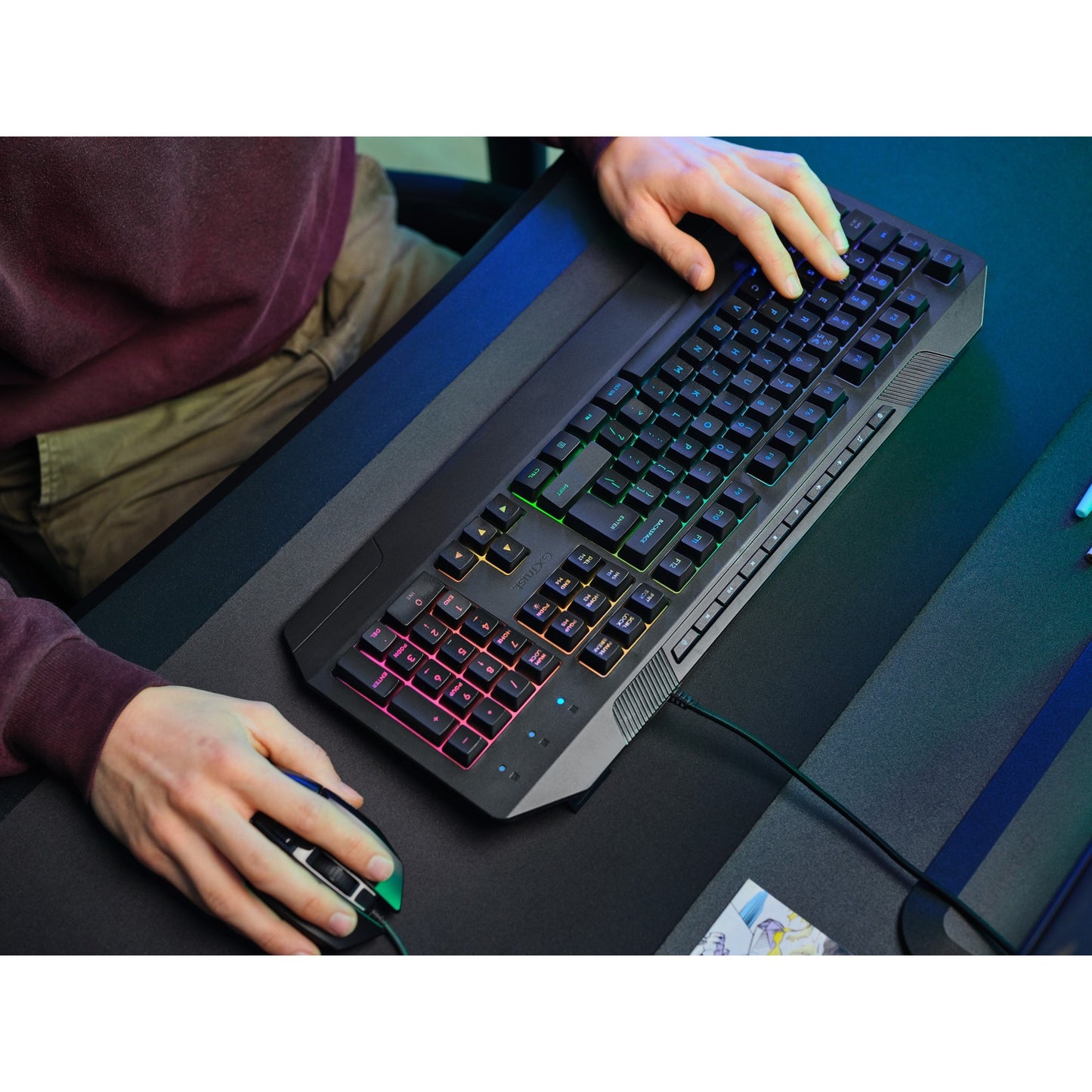 Trust gxt 836 evocx rgb gaming toetsenbord (zwart, us lay-out (qwerty), membraan, 100%, rgb)