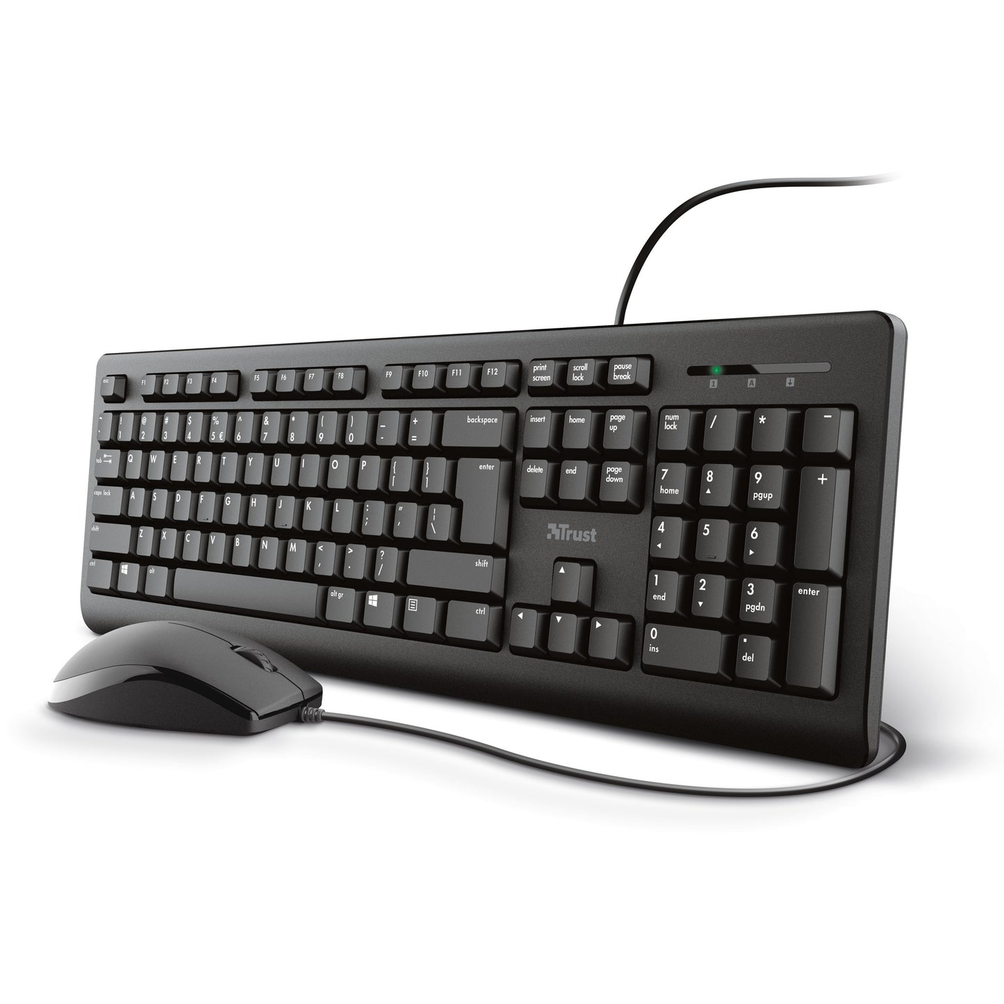 Trust primo keyboard mouse set desktopset (zwart, us lay-out (qwerty), membraan, 100%)