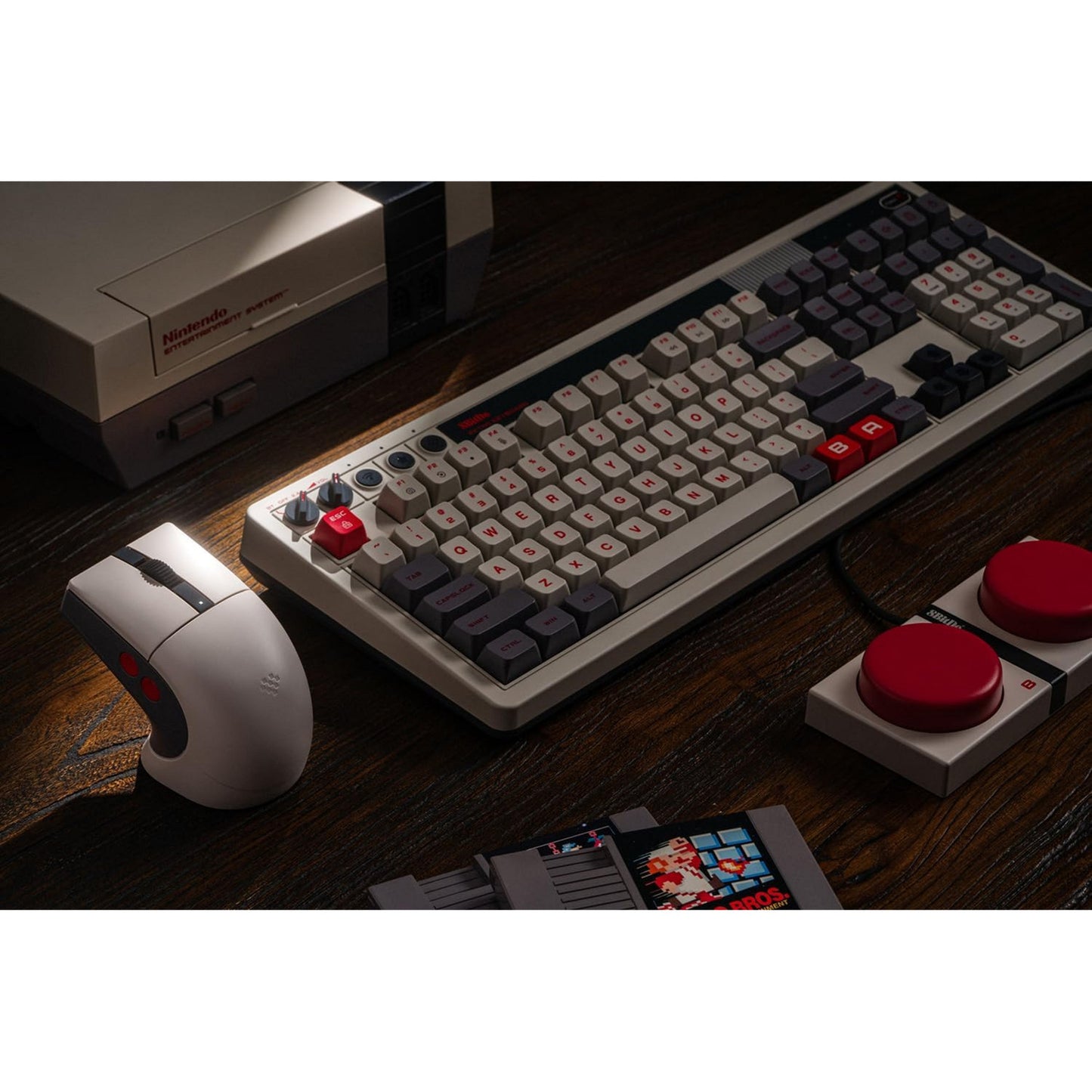 8bitdo retro r8 mouse - n edition (grijs rood, 50 - 26000 dpi, bluetooth usb-c 2.4 ghz)