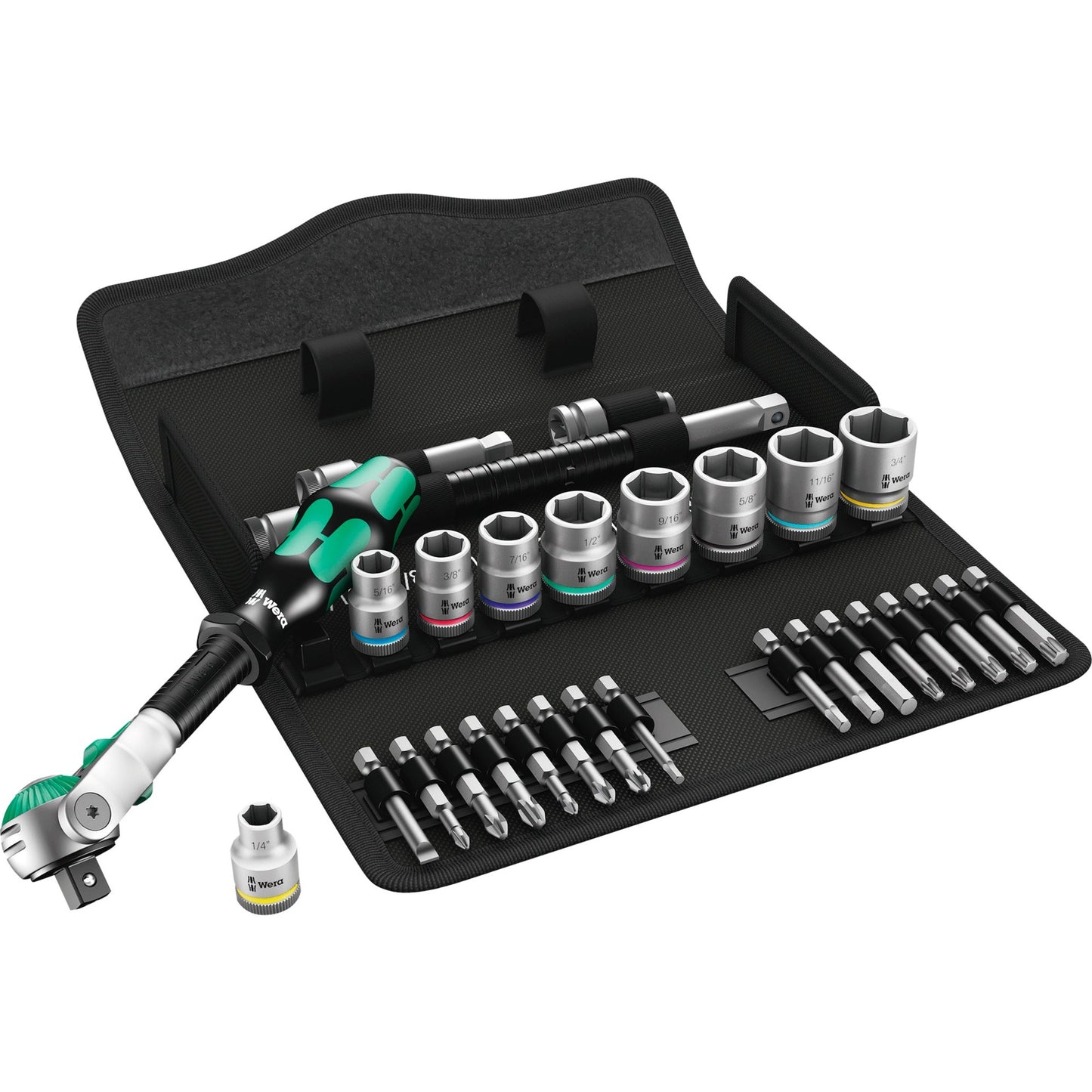 Wera 8100 sb 9 zyklop speed ratelset gereedschapsset (zwart groen, 29-delig, speedratel met draaibare kop)