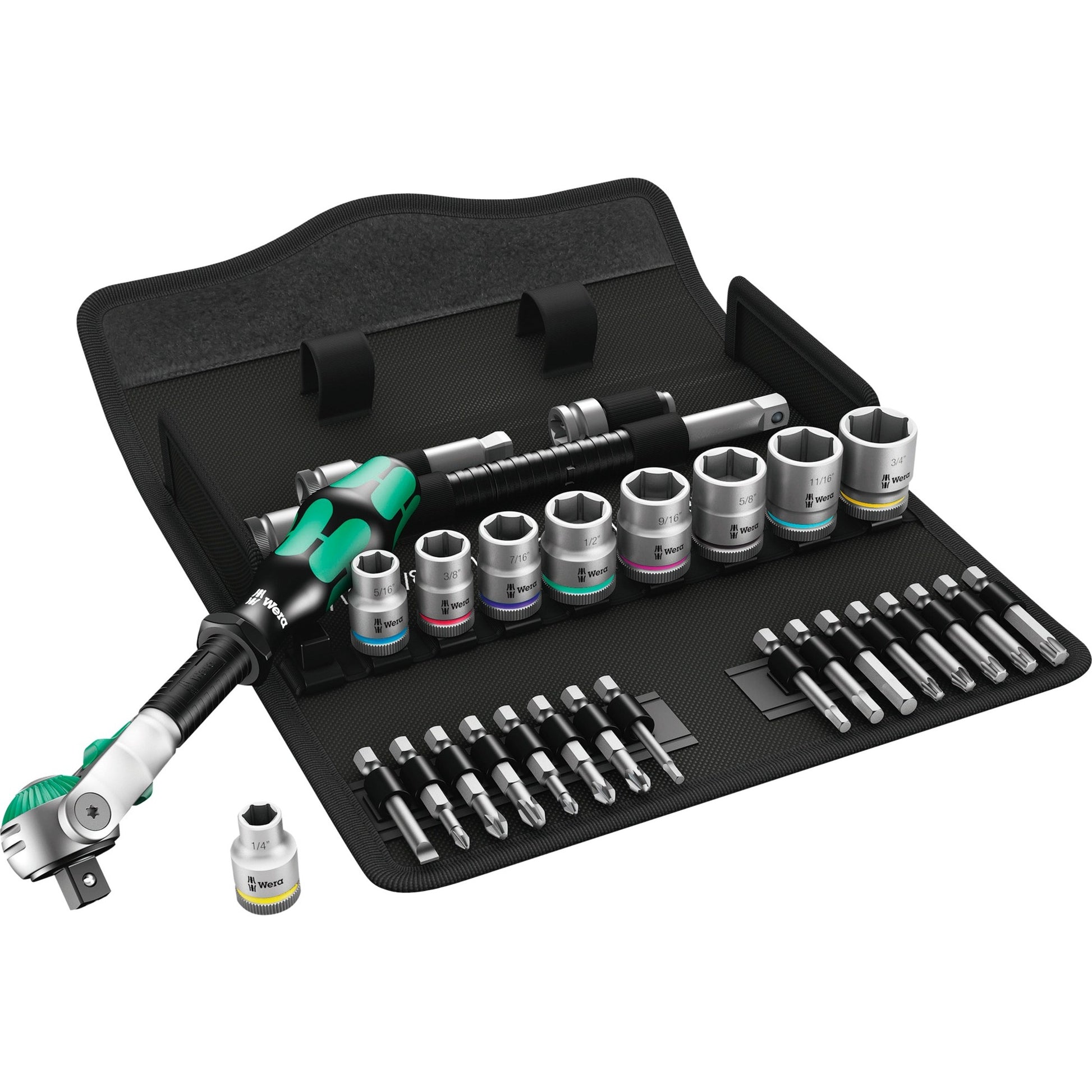 Wera 8100 sb 9 zyklop speed ratelset gereedschapsset (zwart groen, 29-delig, speedratel met draaibare kop)