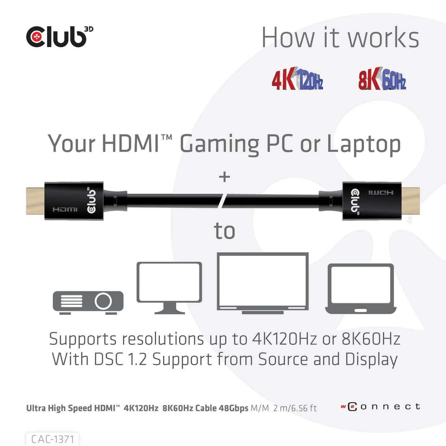Club 3d gecertificeerde ultra high speed hdmi 2.1 kabel (zwart, 1 meter, 8k)