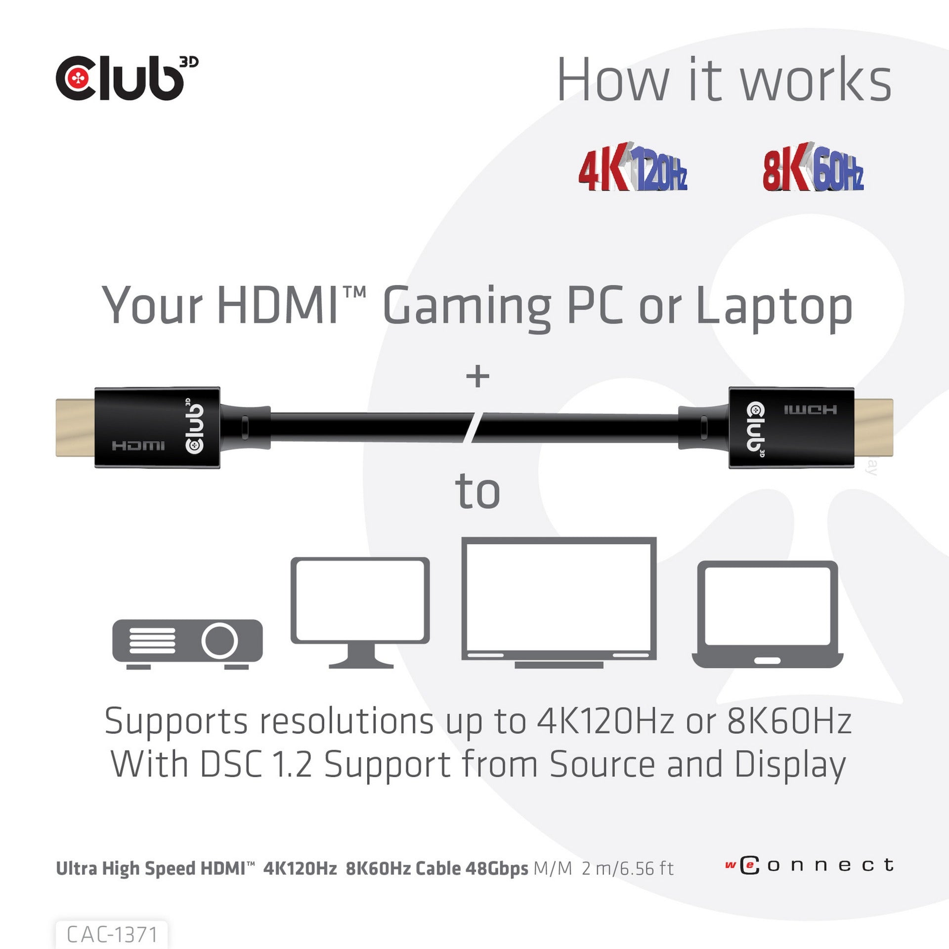 Club 3d gecertificeerde ultra high speed hdmi 2.1 kabel (zwart, 1 meter, 8k)