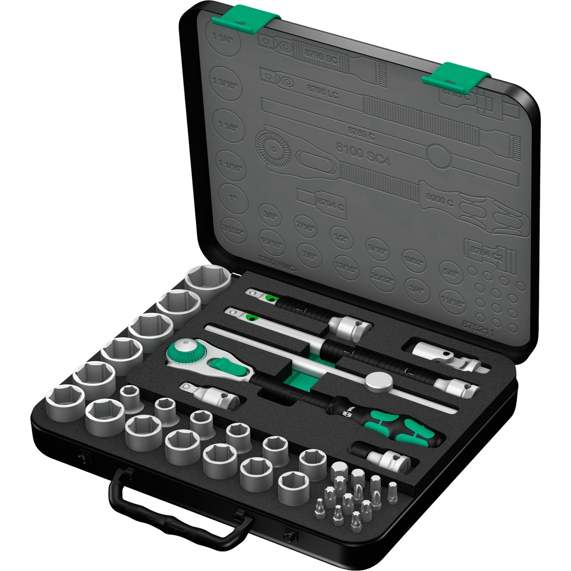 Wera 8100 sc 4 zyklop speed ratelset gereedschapsset (zwart groen, 38-delig, snelheidsratel met draaibare kop)