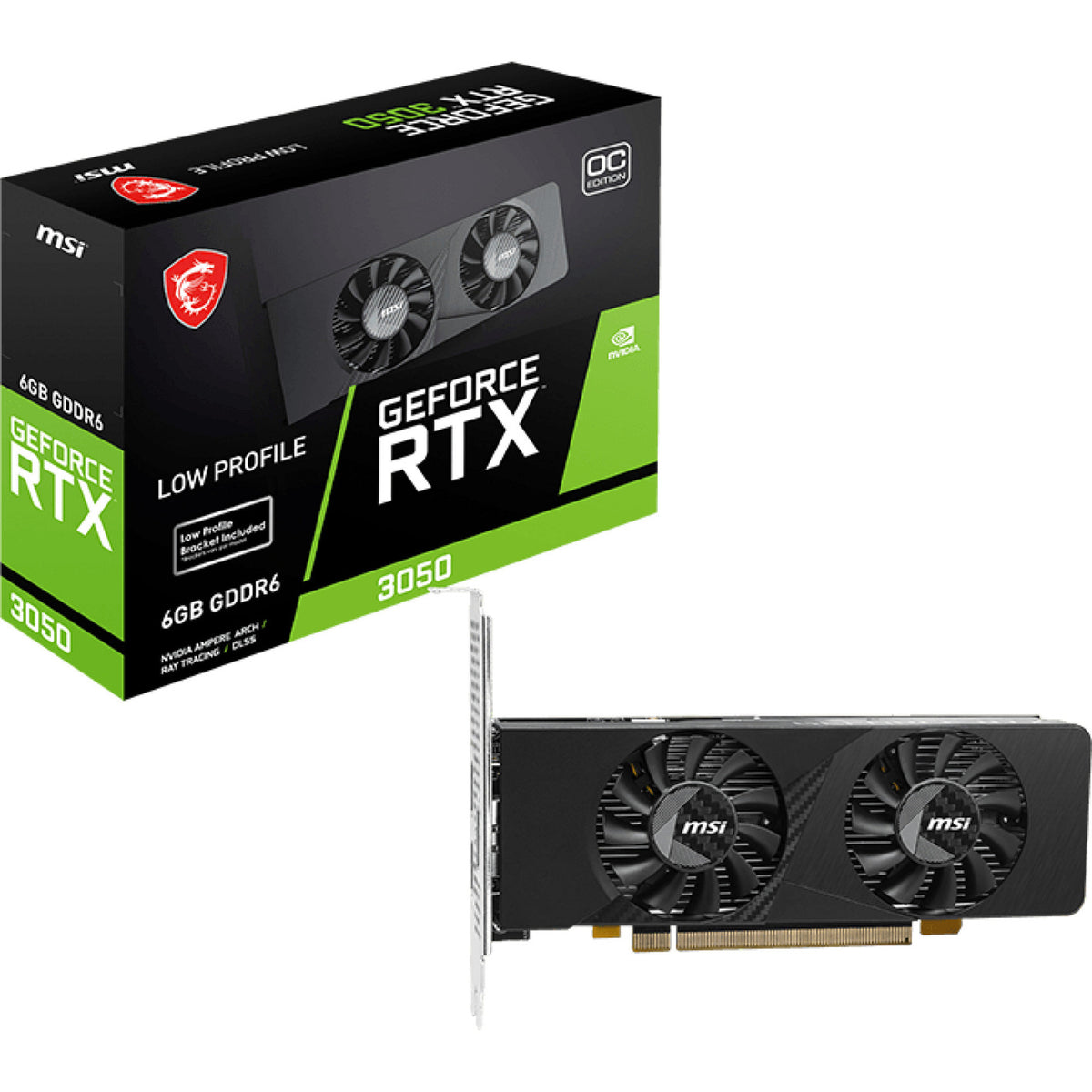 Msi geforce rtx 3050 lp e 6g oc grafische kaart (2x hdmi, 1x displayport, dlss)