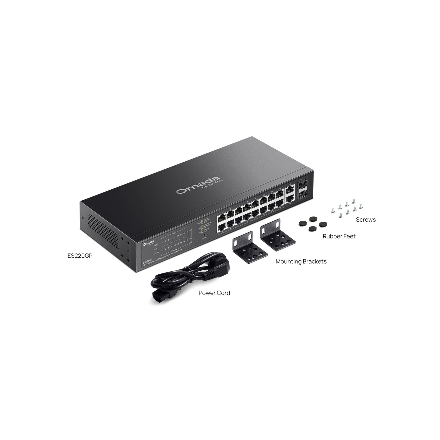 Tp-link omada es220gp 20-poort gigabit easy managed switch (zwart, 16x poe+, 2x gigabit sfp)