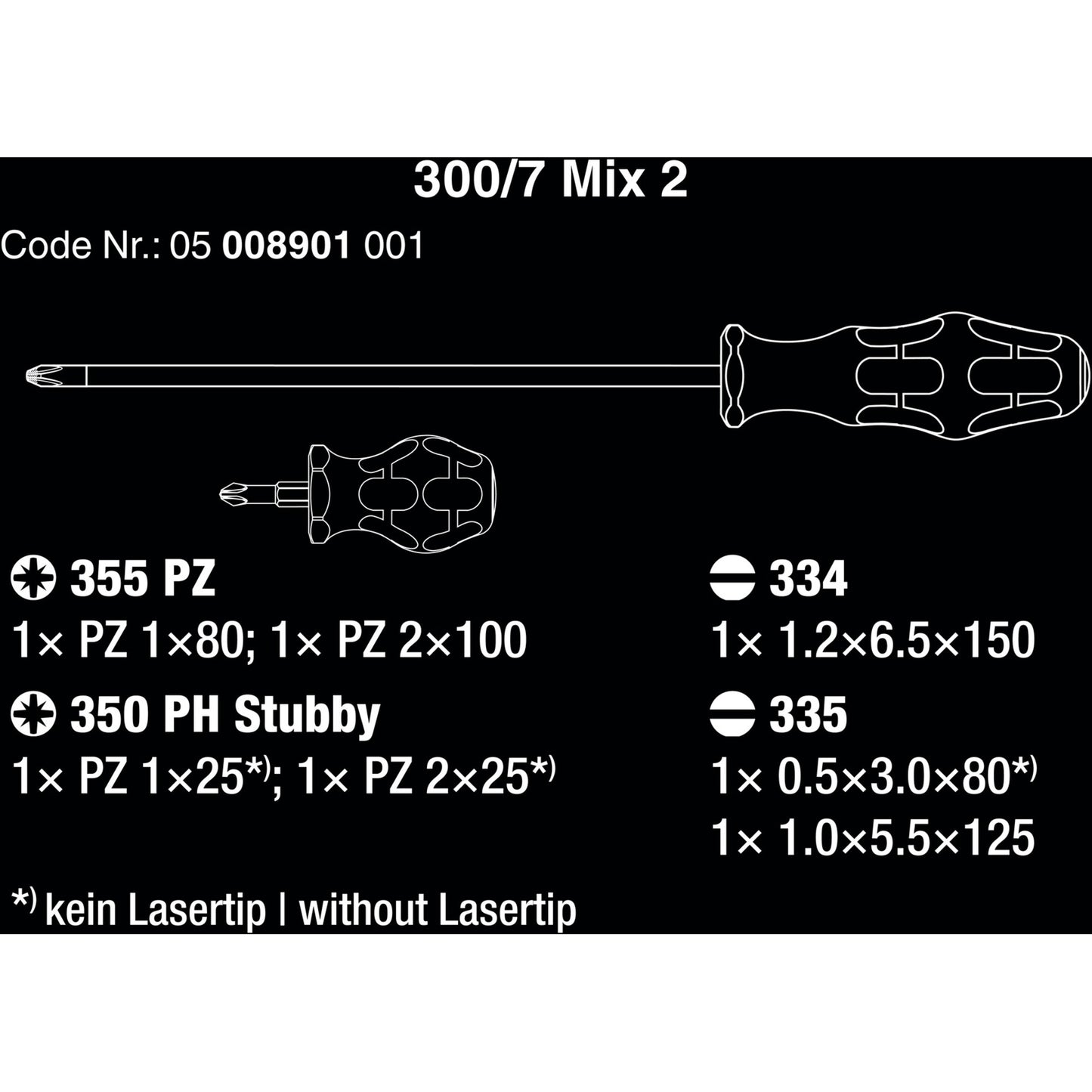 Wera 300 7 mix 2 schroevendraaierset (zwart groen, 7‑delig)