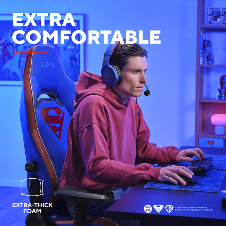 Trust gxt 721sm ruya pro superman gaming stoel (blauw rood)