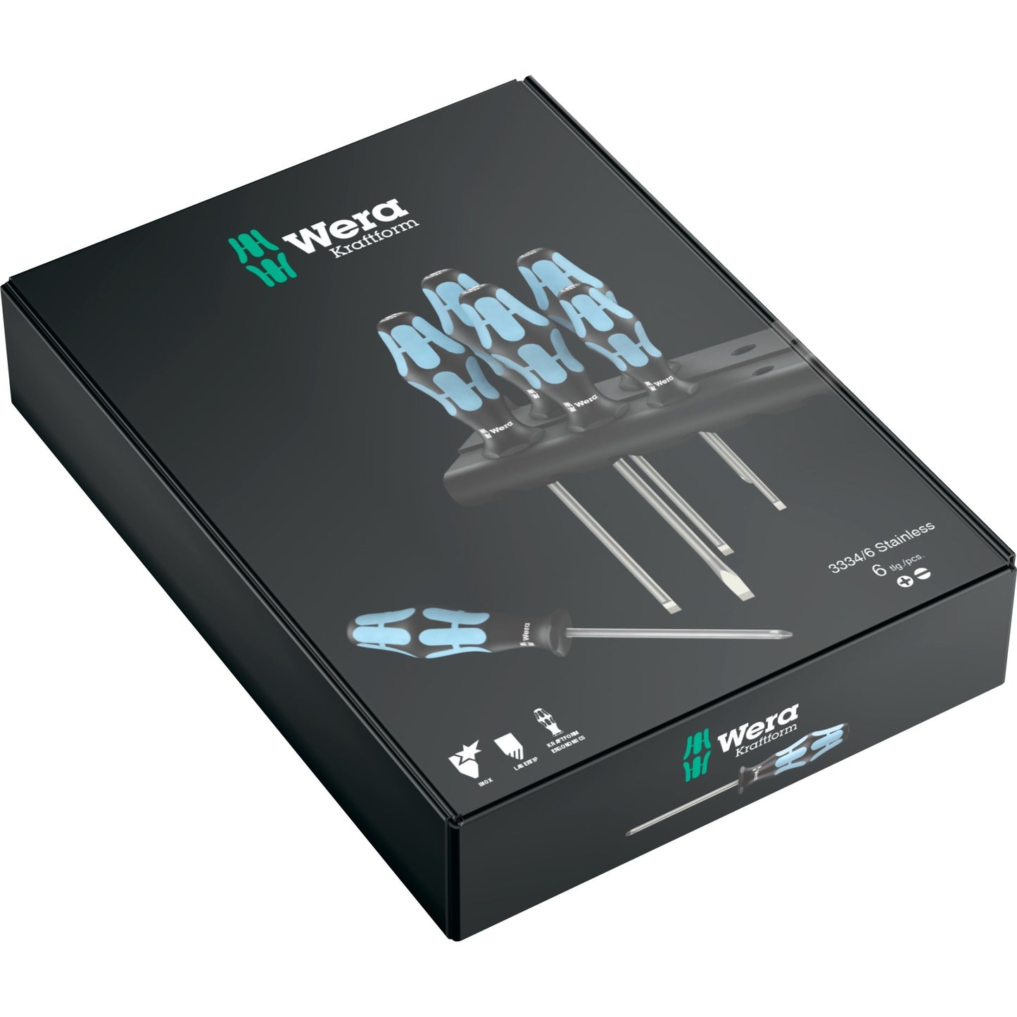 Wera 3334 6 schroevendraaier-set, rvs + houder, 6‑delig (zwart blauw)