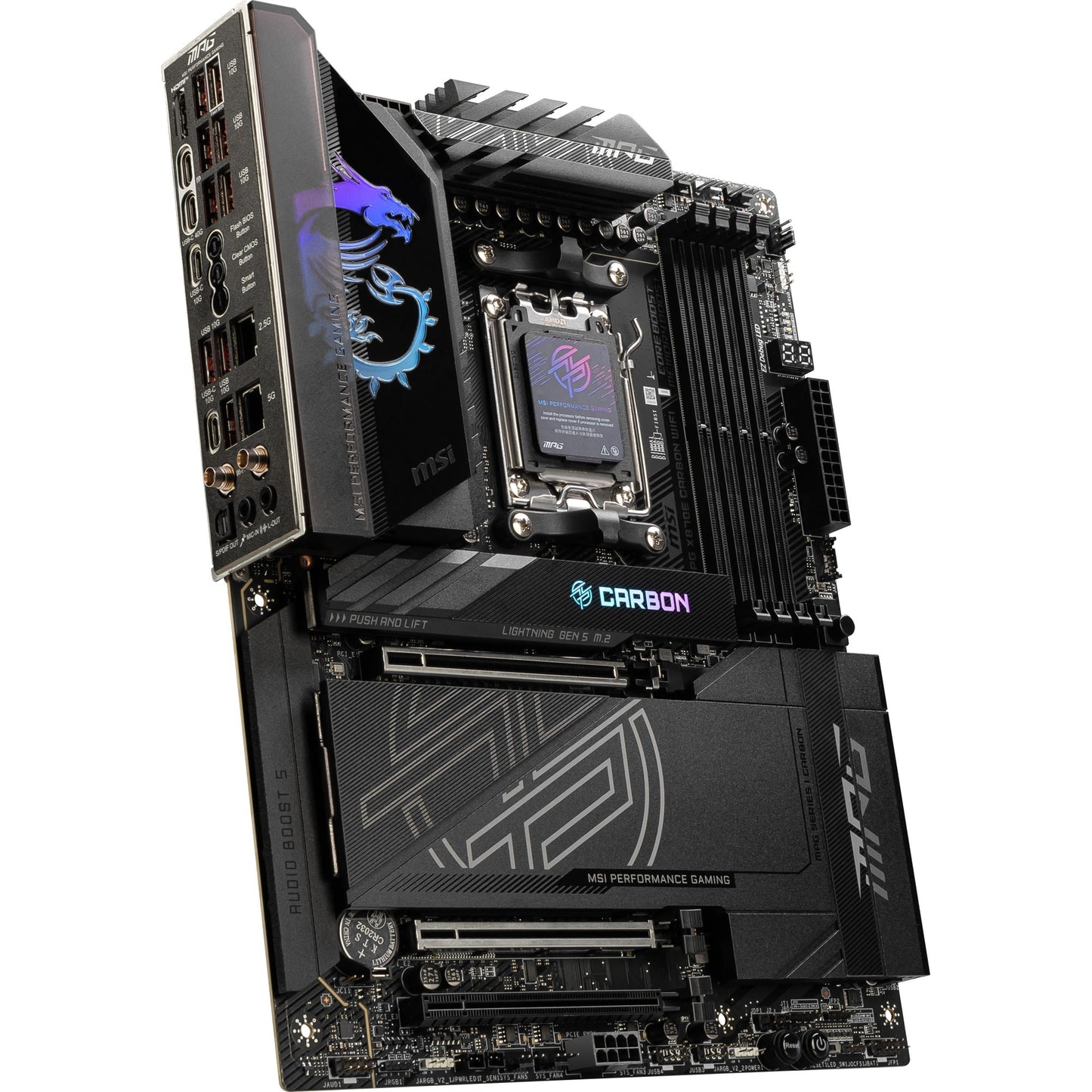 Msi mpg x870e carbon wifi socket am5 moederbord (raid, 5gb-lan, 2,5gb-lan, wi-fi 7, bt, sound, atx)